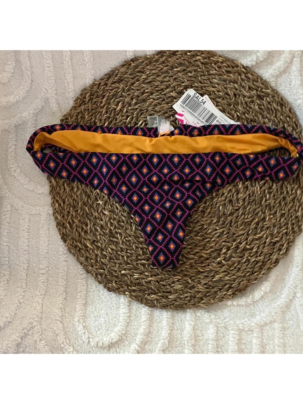 NWT Raisins Black Swim Bottom with Pink & Orange Diamond Print